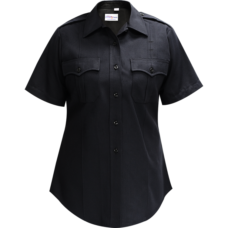 Deluxe Tropical Women's Short Sleeve Shirt w/ Traditional Collar - Black - 48