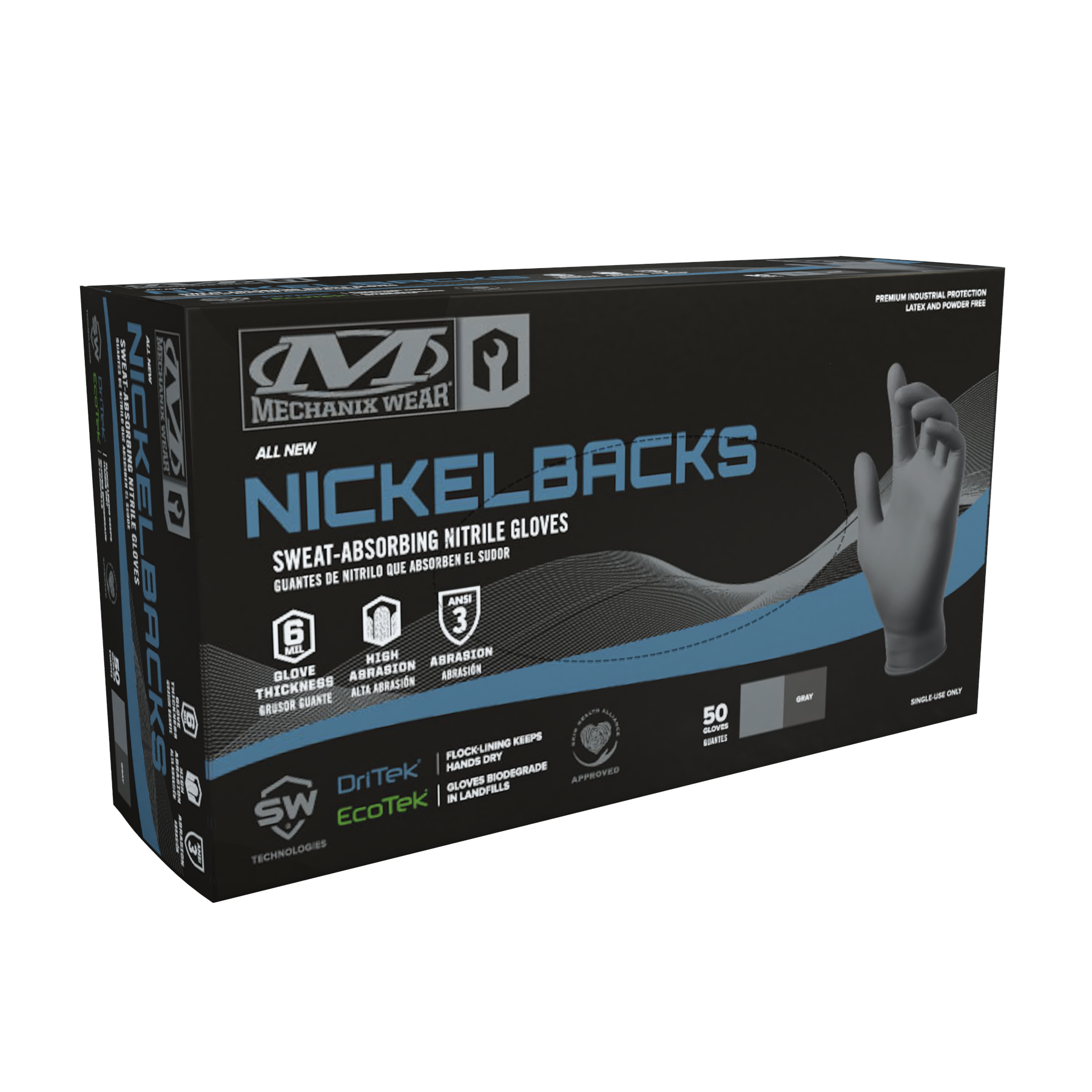 Nickelbacks 6 Mil Sweat-Absorbing Nitrile Gloves - 50 Pack