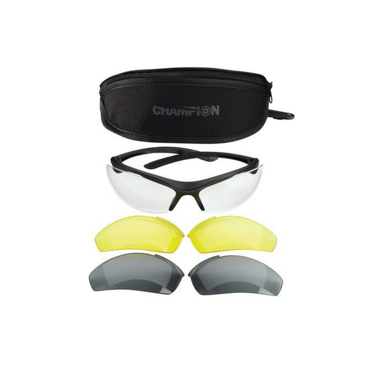 Champion Targets 40606 Open Frame Ballistic Shooting Glasses w/ Black Frame & Clear, Smoke, & Yellow Lens