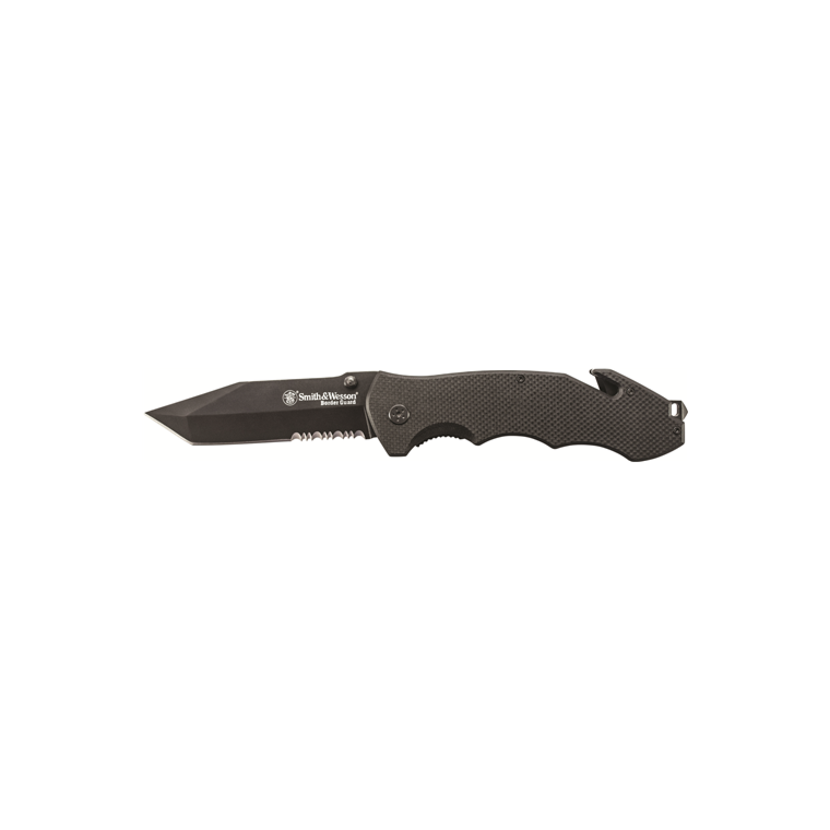 Border Guard 5 Liner Lock Black Tanto Partially Serrated Blade with Ambidextrous Thumb Knobs G-10 Handle with Lanyard Hole