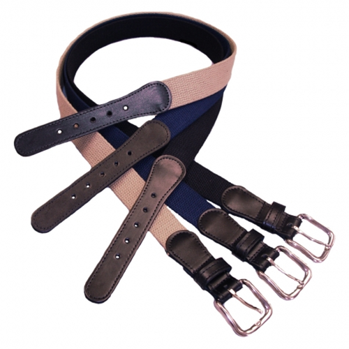 1-1/4 Black Leather Tipped Cotton Web Belt