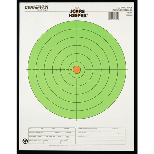 Champion Targets 45795 Score Keeper 100 Yard Rifle Fluorescent Green Bullseye Target (12 Pack)