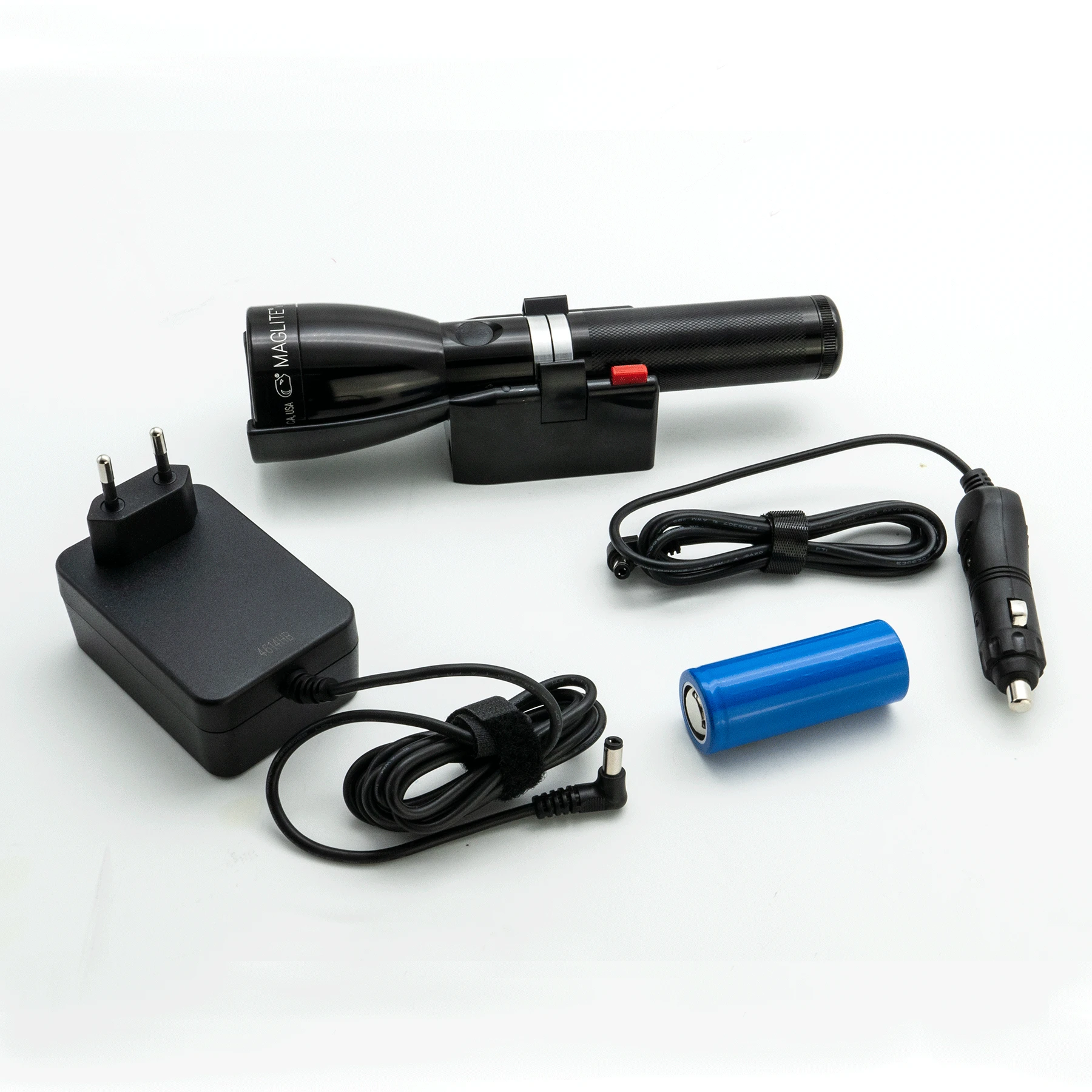 ML150LRS Flashlight, LiFePO4 Battery, Charging Cradle, 12v Car Adapter, 230V Converter