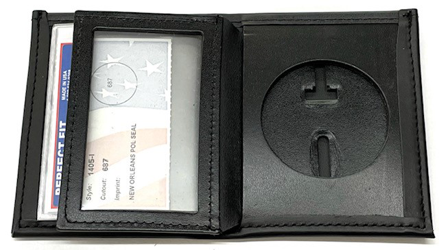 Dress Leather Badge Wallet w/ CC Slots & Double Sided ID Section