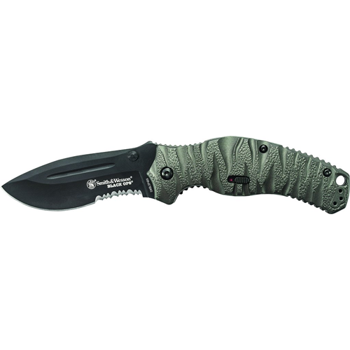 Black Ops 4 M.A.G.I.C. Assist Liner Lock Black 4034 Stainless Steel w/40% Serrated Blade w/Ambidextrous Thumb Knobs Grey Aluminum Handle w/Side Safety, Lanyard Hole, & Reversable PC