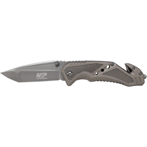 M&P Clip Folder, Liner Lock, Grey Blade and Grey Handle, Strap Cutter, Ceramic Glass Breaker