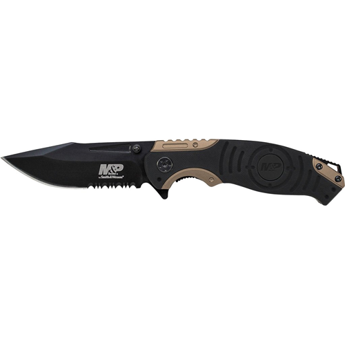 Liner Lock, 8Cr13MoV Drop Point Blade, Thumb Knobs, Index Flipper, Black/Gold Handle
