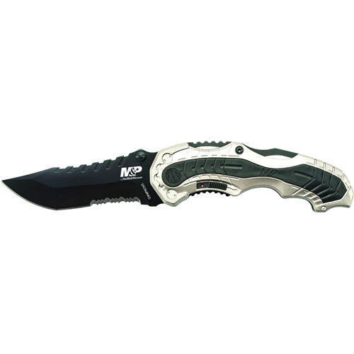 M&P M.A.G.I.C. Assist Liner Lock 4034 Stainless Steel Blade Champagne Aluminum Handle w/Side Safety & Pocket Clip Clam Pack