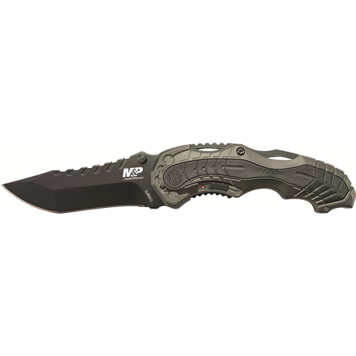 M&P M.A.G.I.C. Assist Liner Lock 4034 Stainless Steel Blade Gray Aluminum Handle w/Side Safety & Pocket Clip Clam Pack