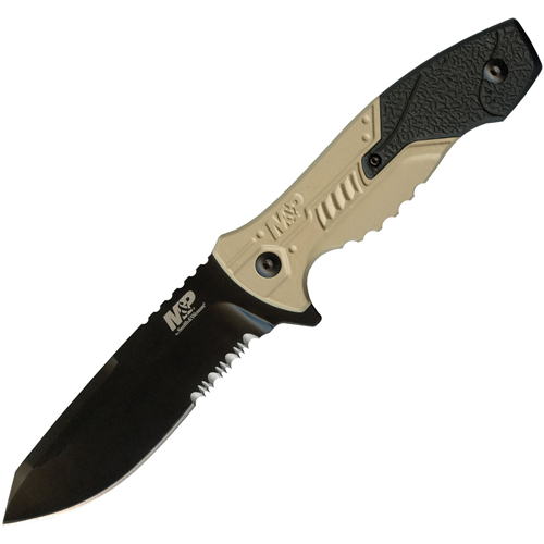 M&P Full Tang Tanto Fixed Blade, Aluminum & Rubber Handle, M.O.L.L.E. Compatible Belt Sheath