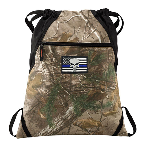 Thin Blue Line Cinch Sack Camo Skull